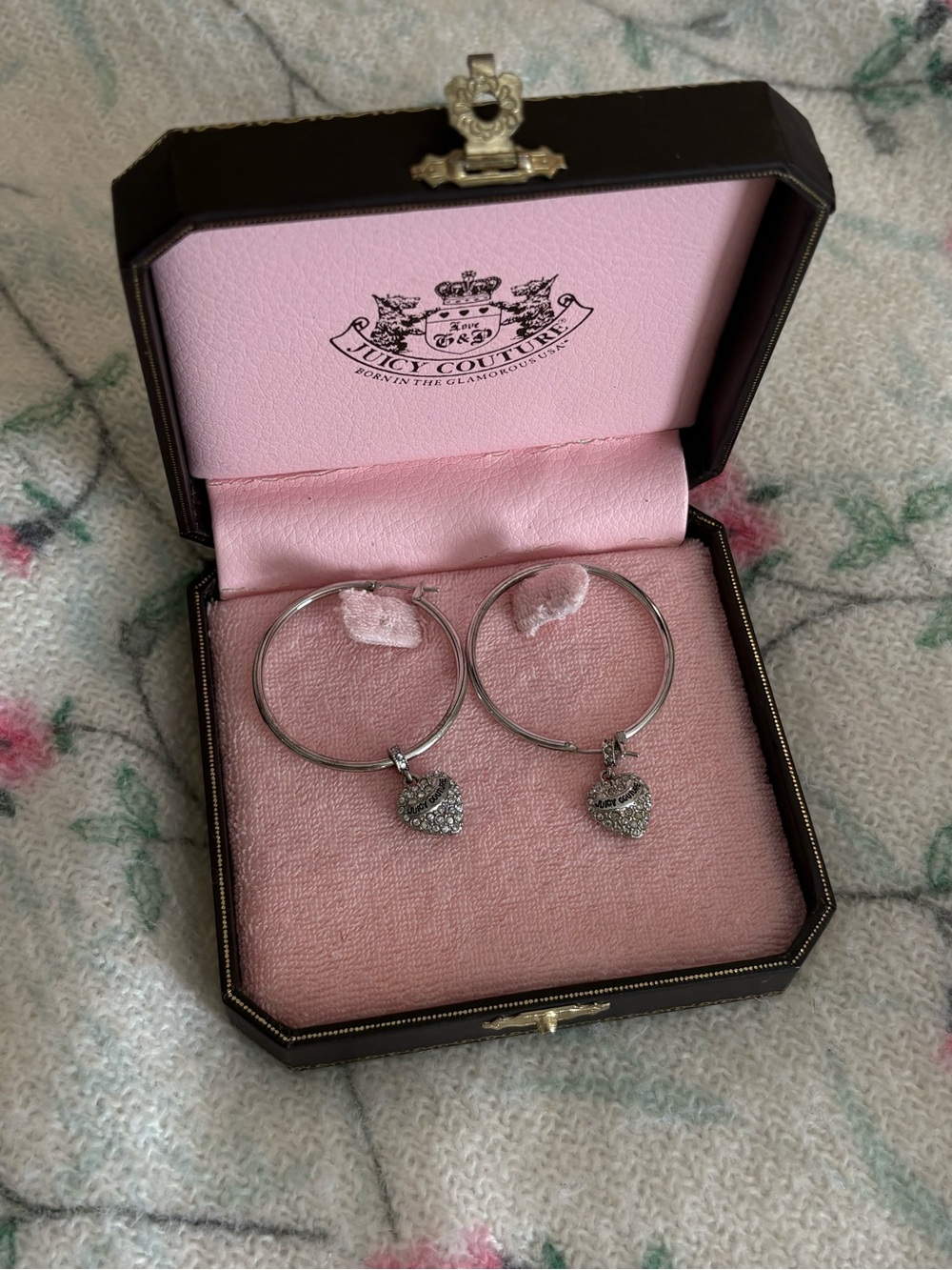 Vintage Juicy Couture Silver Heart Charm Hoop Earrings